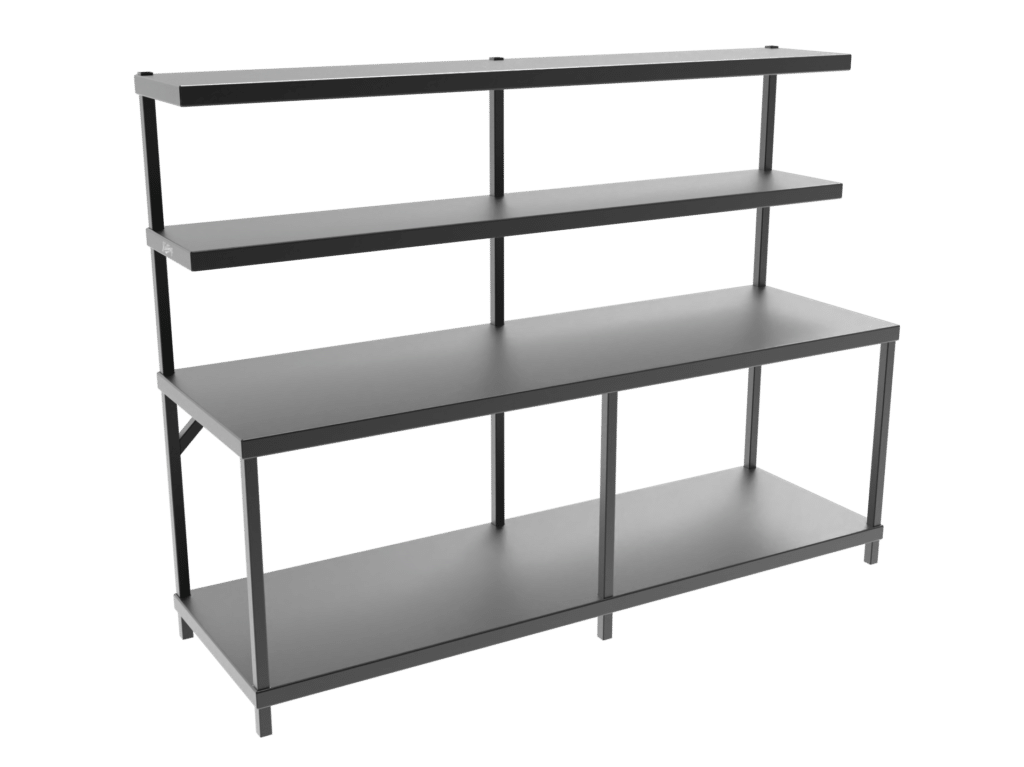 Durable custom steel workbench for efficient packaging tasks.