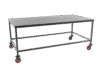 Versatile metal workbench for flexible workspace arrangement.