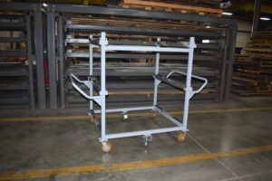 Manual push shelf cart with all swivel poly casters and floor lock