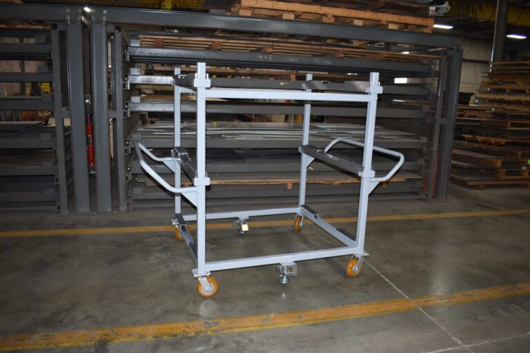 Manual push shelf cart with all swivel poly casters and floor lock