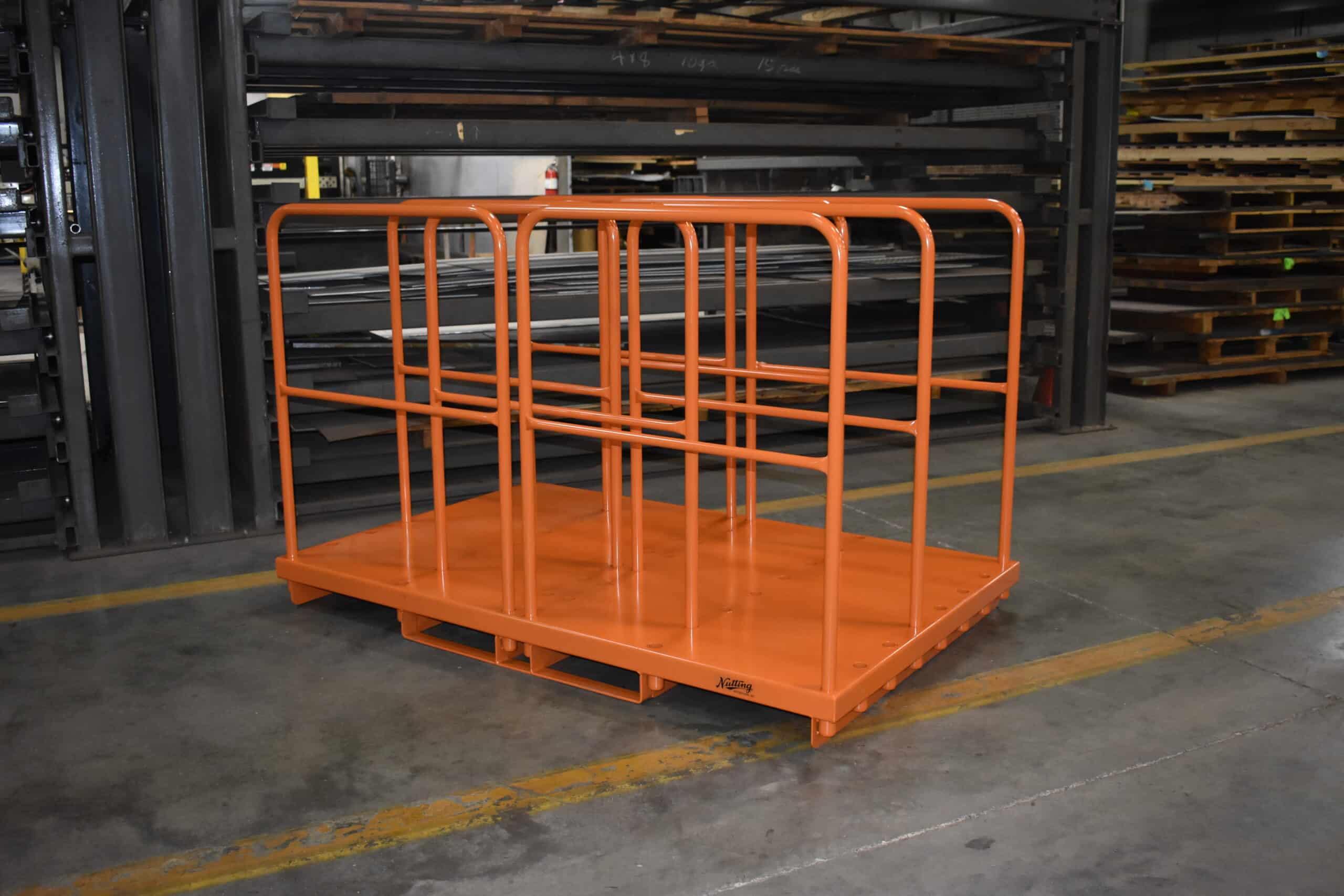 48x76 steel order picking platform skid with adjustable deck holes