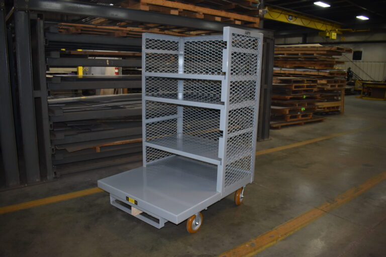 Z35-007-352 order picking platform cart with expanded metal tri-form deck and adjustable shelves